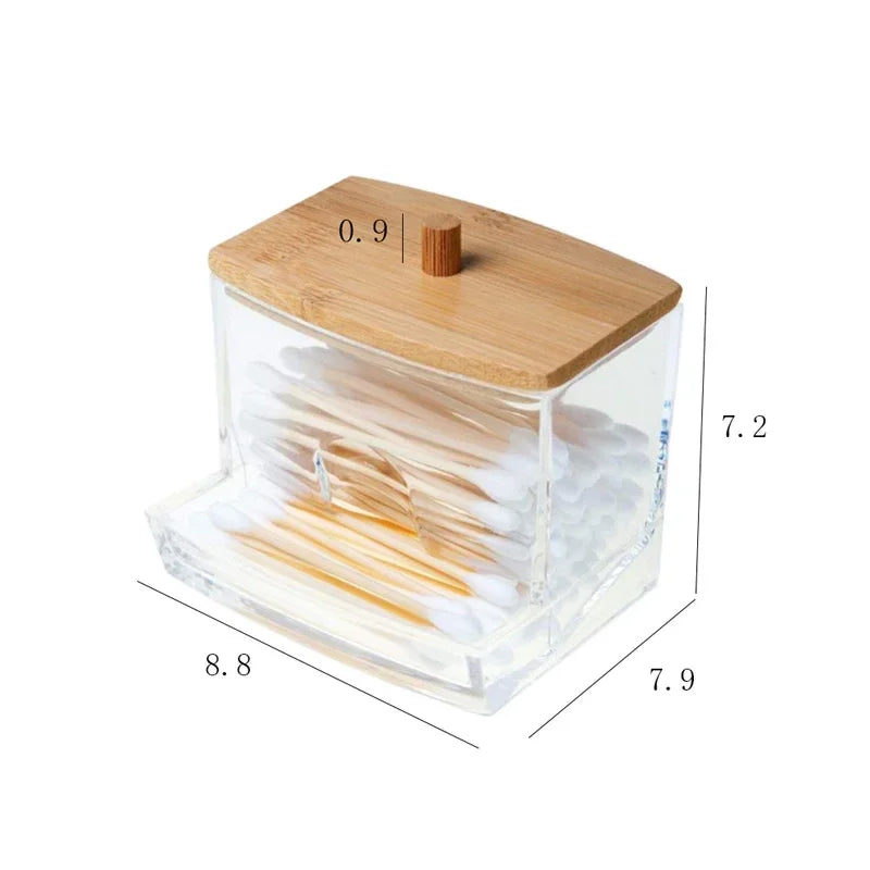 Bamboo Lid Cotton Swab Organizer Box