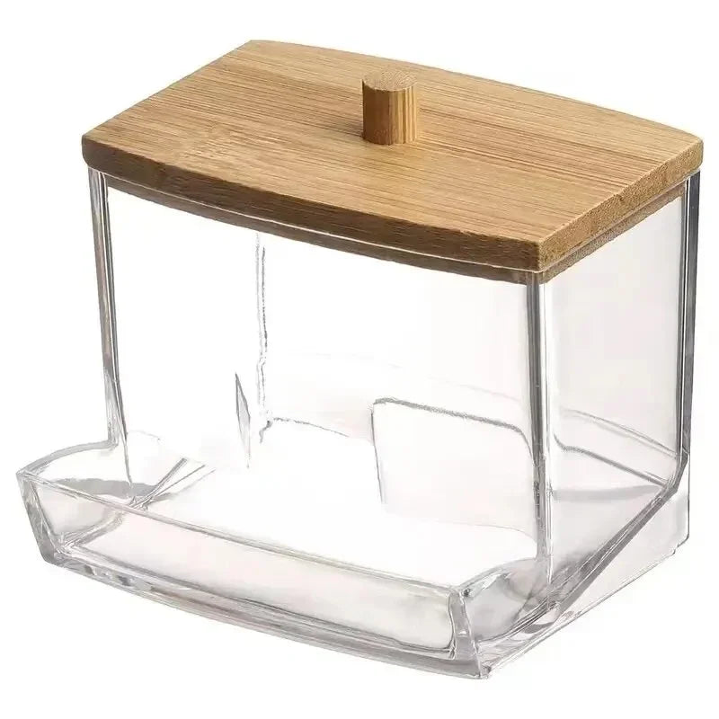 Bamboo Lid Cotton Swab Organizer Box