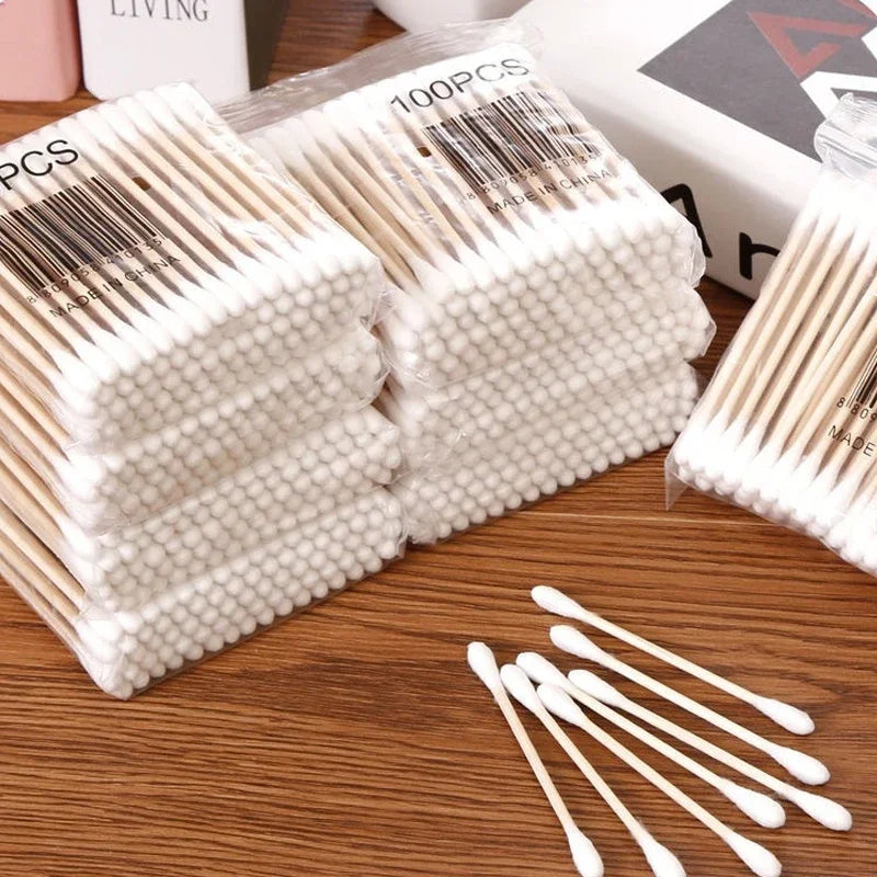 Bamboo Lid Cotton Swab Organizer Box